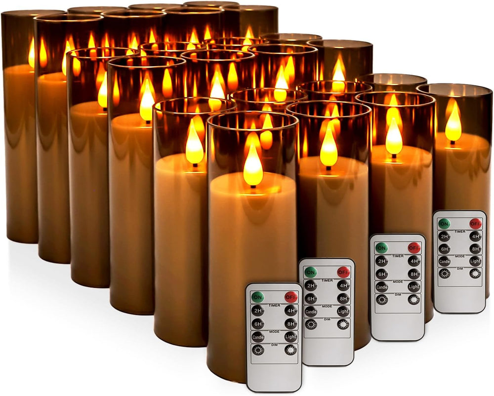 24 Pack Grey LED Flameless Pillar Candles with Remote Control
