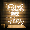 Faith Over Fear Neon Sign Jesus Neon Light Christian LED Signs for Wall Dimmable Warm White Letters Neon Lights Signs for Bedroom Man Cave Classroom Church Decor Christian Religious Sayings