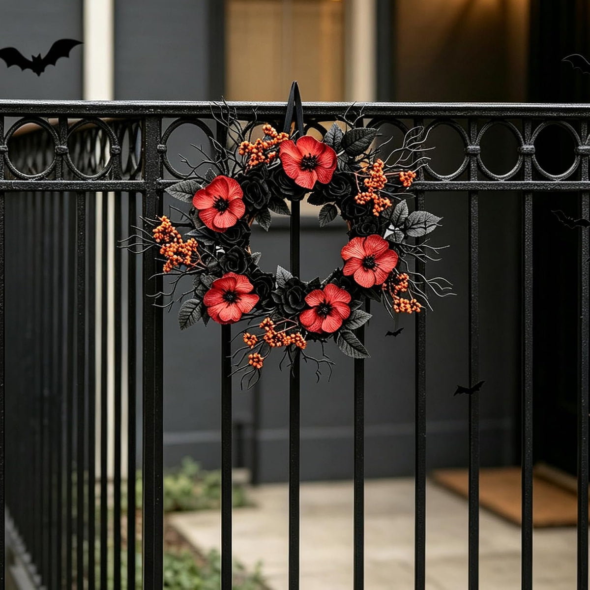 tempus halloween wreath set, 18 inch, black rose, package contents