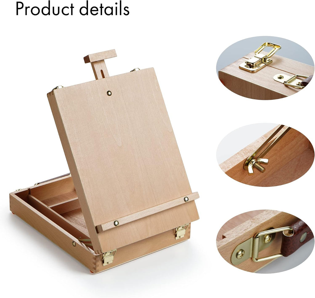 ARTIFY Adjustable Beechwood Tabletop Painting Easel, Wooden Sketch Box Easel, Desktop Artist Easel for Drawing (Easel Box)