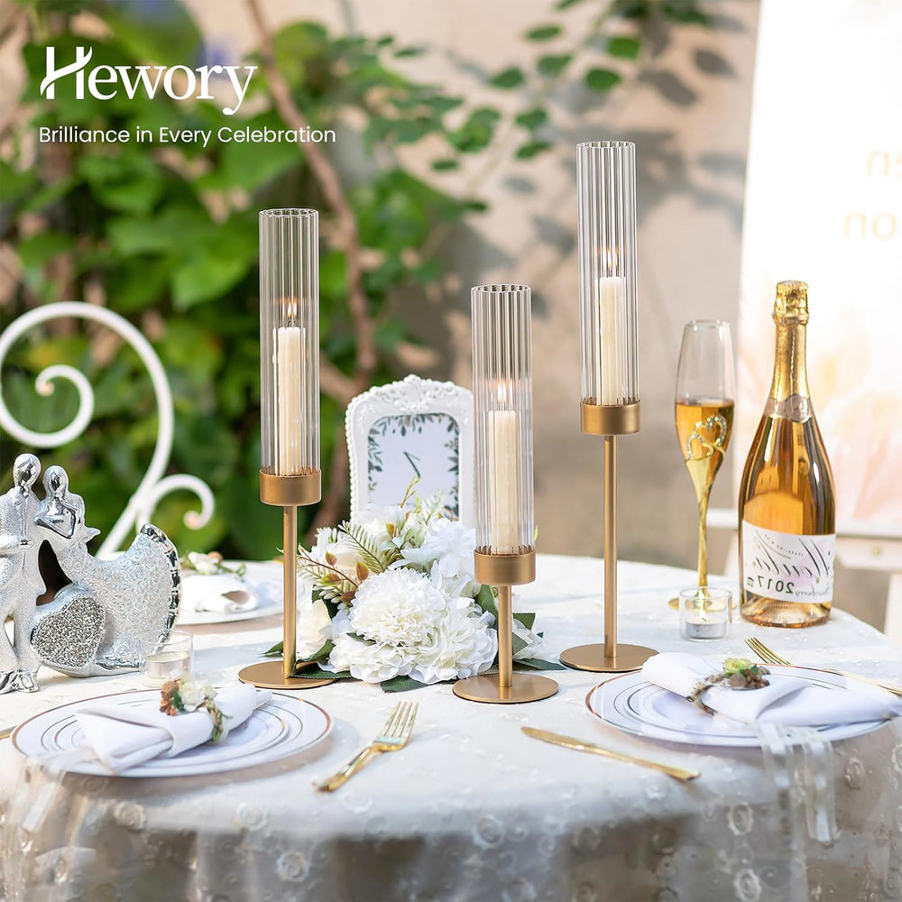 Hewory Gold Hurricane Candle Holder: 3PCS Candlestick Holders for Decor