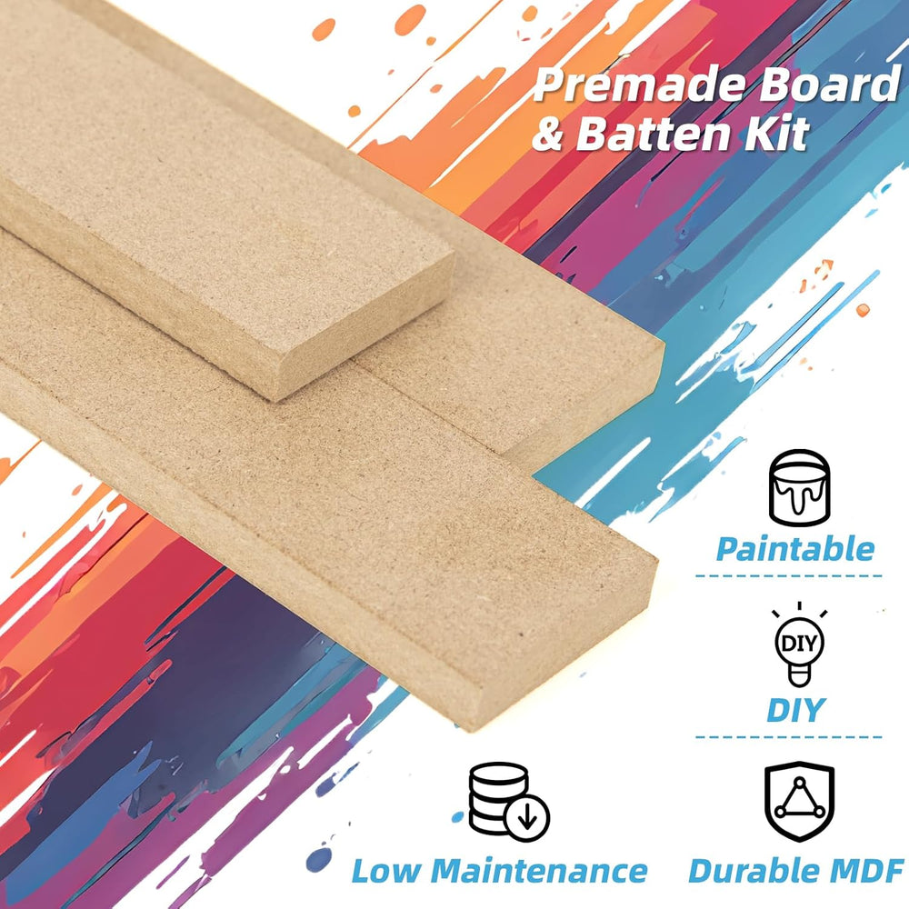 Art3d Premade Paintable Board and Batten Wainscoting Kit, 167.32 x 70.08 in