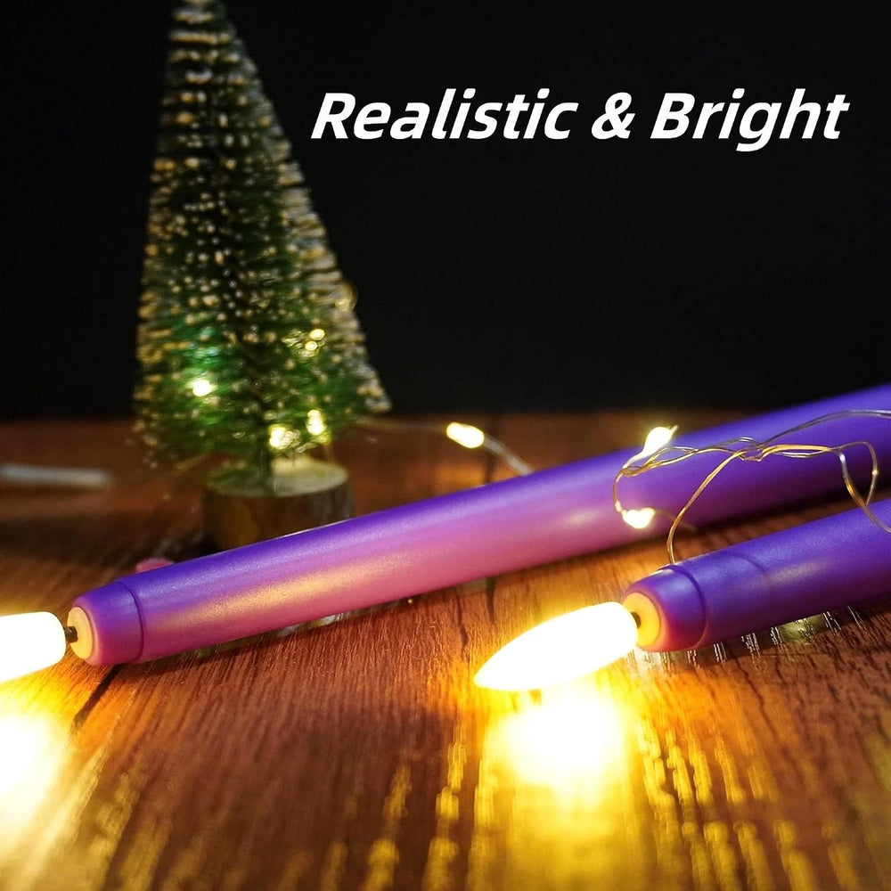 Purple Flameless Taper Candles LED Candlesticks with Remote Timer Set of 12