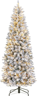Garvee 6 ft Pencil Christmas Tree,Artificial Pre-Lit Christmas Tree,Realistic Frosted Xmas Tree Holiday Decoration, with LED Light and Metal Stand
