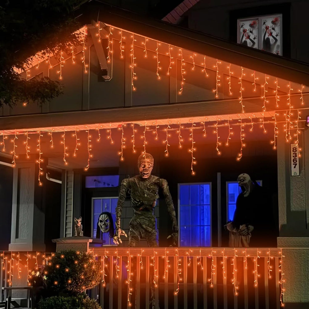 QITONG Orange Lights for Halloween, 33ft 400 LED Icicle Lights for Outside Pl...