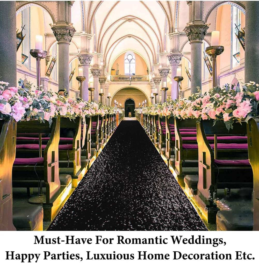DUOBAO Sequin Aisle Runner, Black, 4FT x 15FT