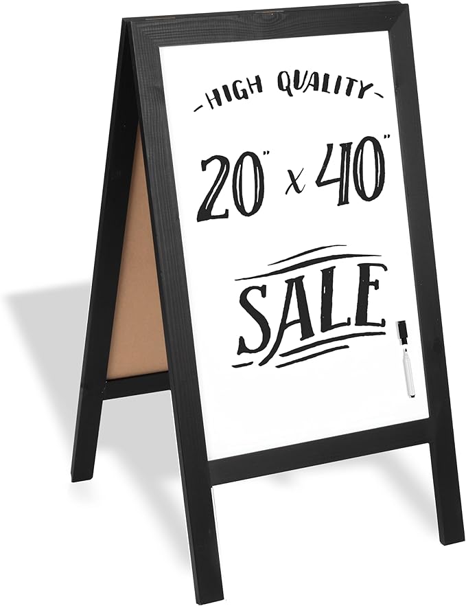 Ilyapa Wooden A-Frame Whiteboard Sign - 40 x 20 inch Magnetic Dry Erase Sidewalk Menu Board - Black Menu Display for Restaurant, Business, Trade Show