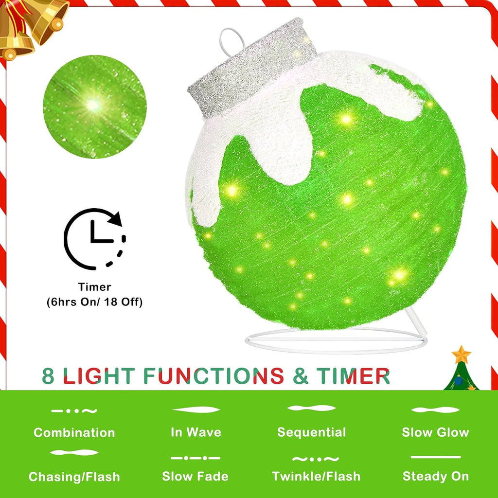 outdoor christmas ornaments, lighted pop-up holiday ball decoration, close-up detail