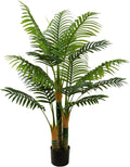 4FT Tall Golden Cane Artificial Palm Tree, Large Faux Palm Tree with 3 Textured Trunks, Outdoor Artificial Plants, Fake Tree for Indoor Office Living Room Outside Patio.