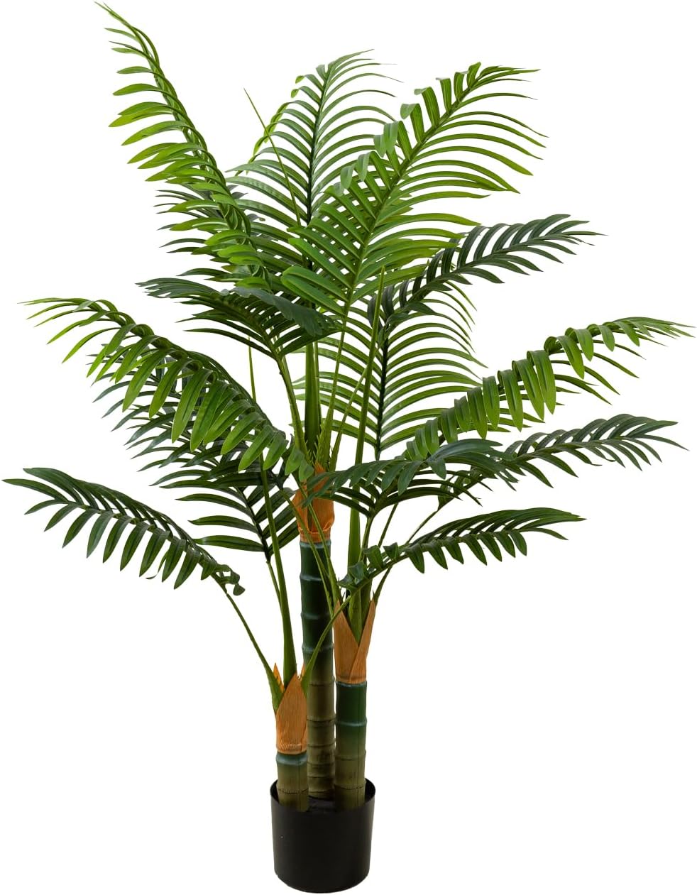 4FT Tall Golden Cane Artificial Palm Tree, Large Faux Palm Tree with 3 Textured Trunks, Outdoor Artificial Plants, Fake Tree for Indoor Office Living Room Outside Patio.