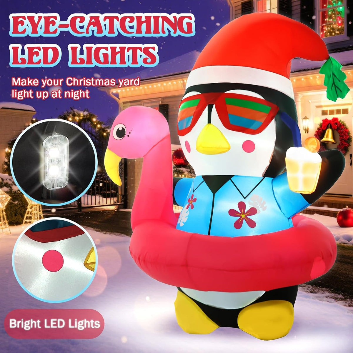 Christmas Inflatable Penguin Outdoor Yard Decoration 5FT Hawaiian Blow-ups