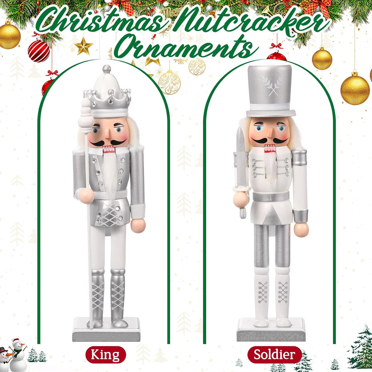huwena 2 pcs sliver king and soldier nutcracker, close-up detail