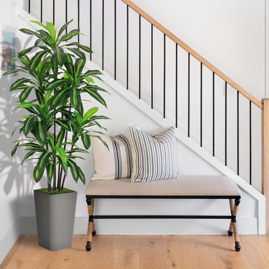 ASTIDY Artificial Plant 6FT Dracaena Fake Tree with Gray Tall Planter
