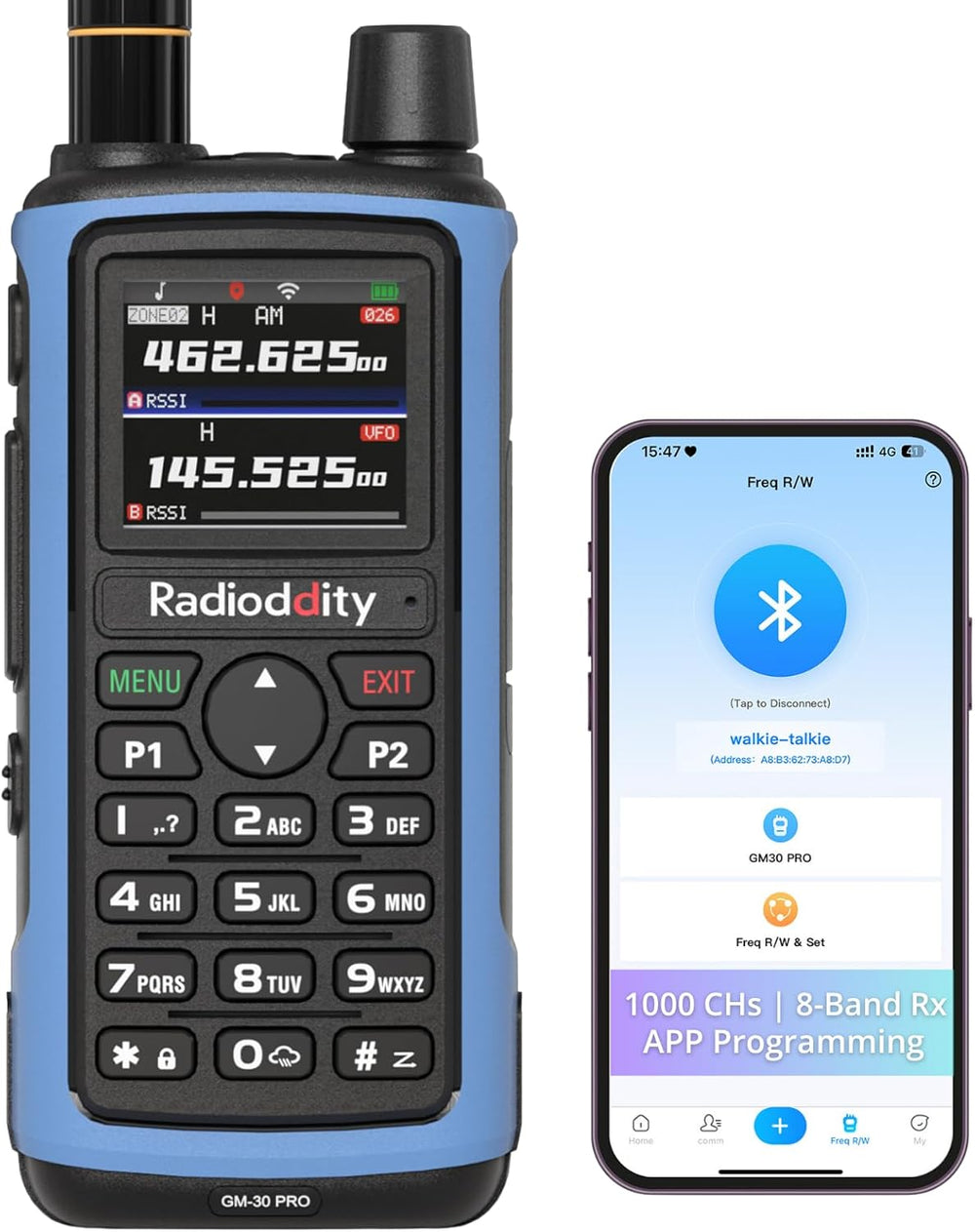 Radioddity GM-30 Pro GMRS Handheld Radio, App Wireless Programming, 1 Pack