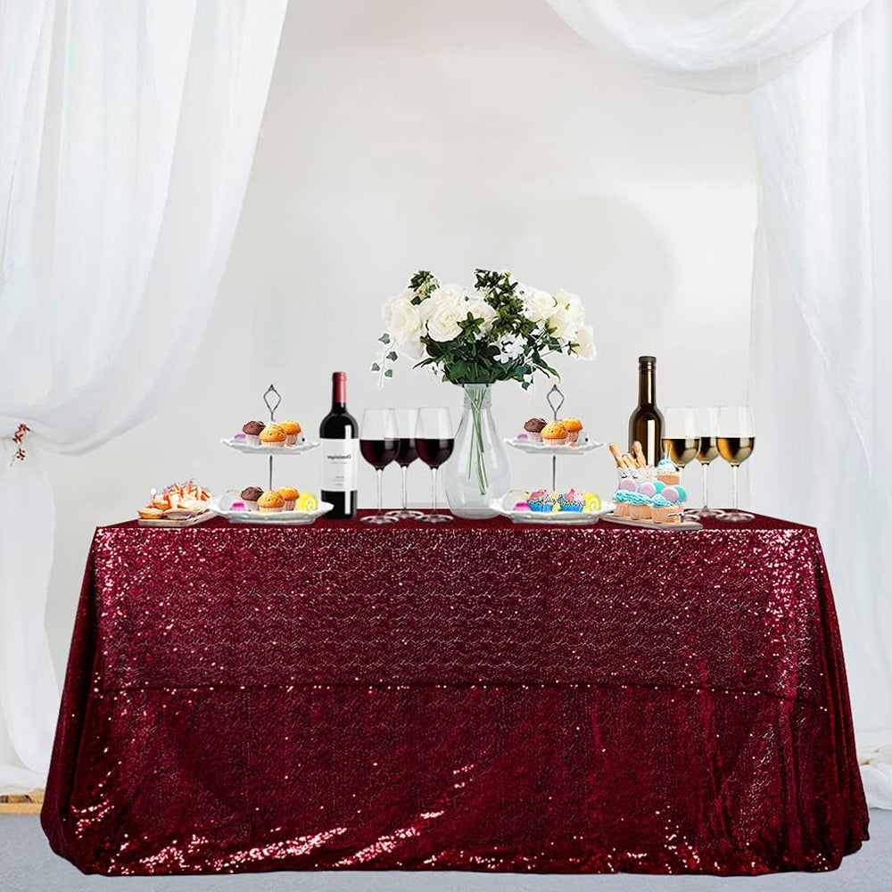Partisout Sequin Tablecloth 90x132 inch Sequin Table Cloth for Parties Burgun...