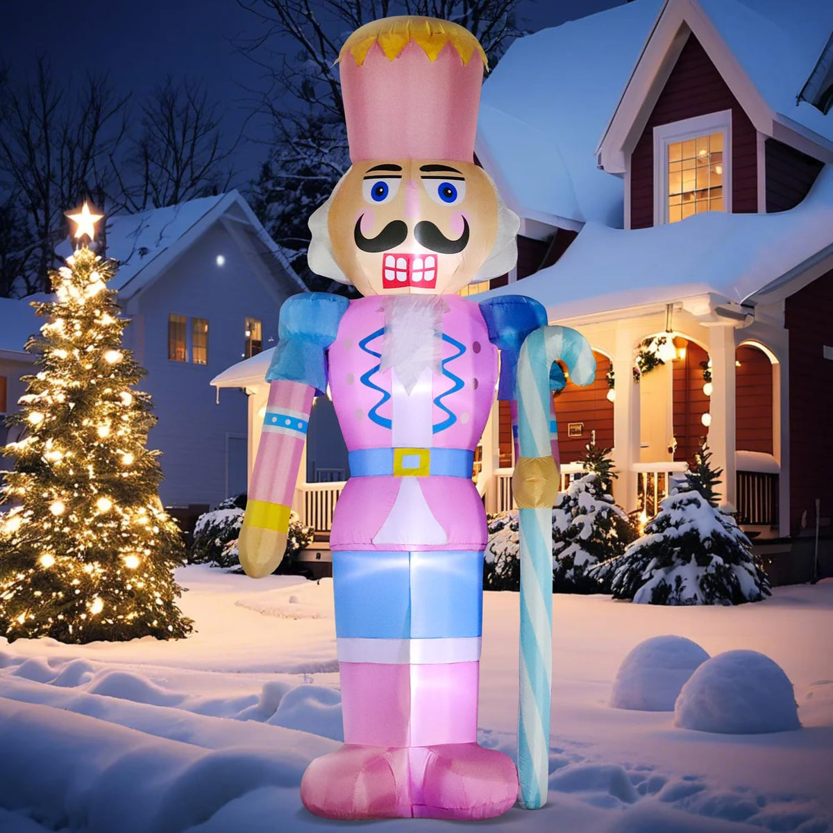 domkom 12ft giant pink christmas inflatable nutcracker soldier, side view
