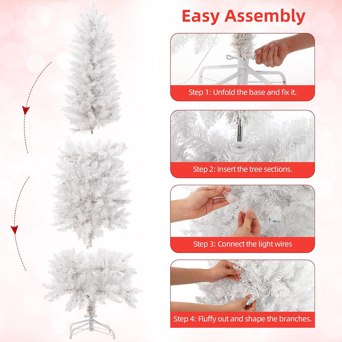 garveehome 6 ft pre-lit white pencil christmas tree, side view