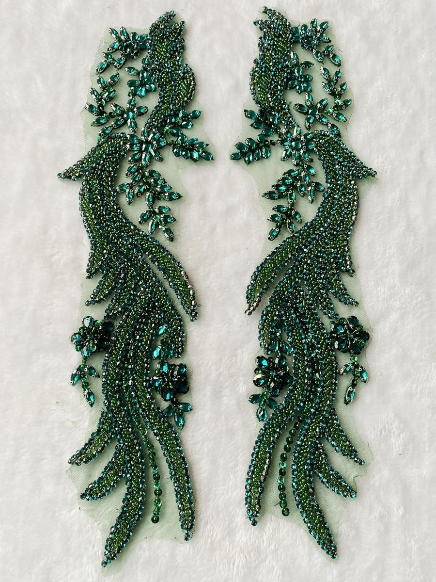 Handmade Rhinestones lace Appliques sew on Beads Trim Patches for Dress Cloth...