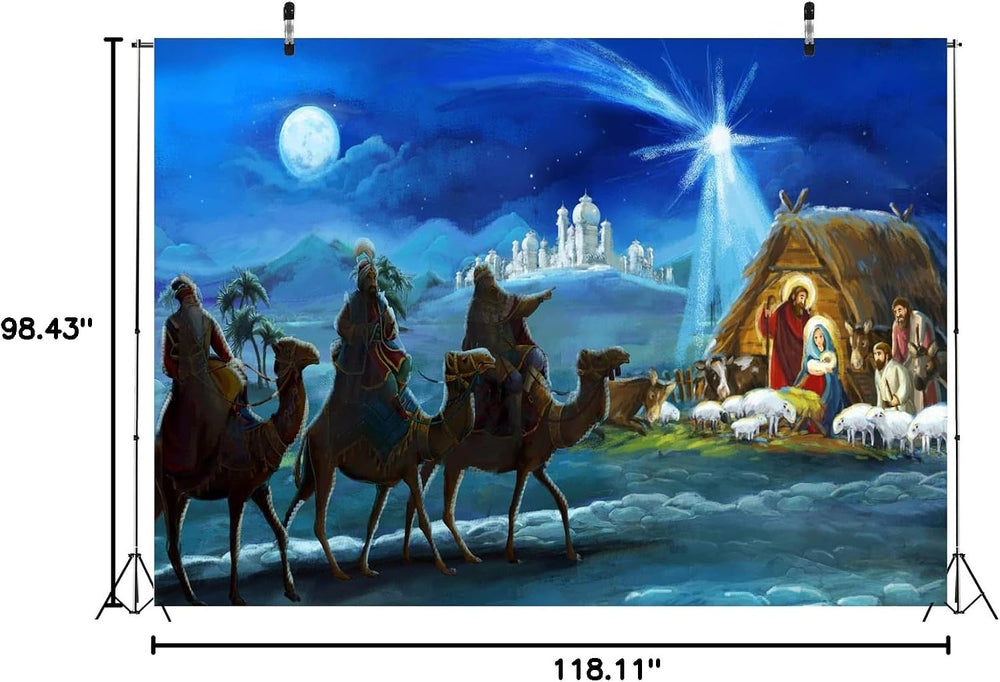 BELECO Fabric 10x8ft Nativity Scene Backdrop Christmas Night Starlight Holy F...