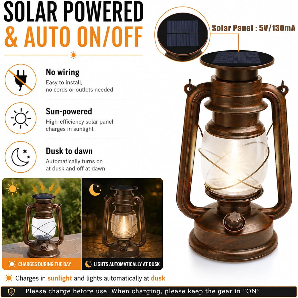 2 Pack Vintage Hanging Solar Lanterns Outdoor, IP65 Waterproof