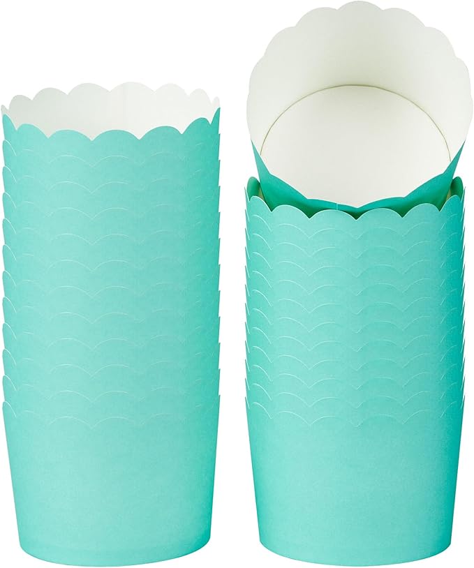 Panificio 10 Ounce Cupcake Wrappers, 200 Scalloped Baking Cups - Oven-Ready, Greaseproof, Turquoise Paper Cupcake Liners, Disposable, For Birthdays, Baby Showers, Or Weddings - Restaurantware (200 Pack)