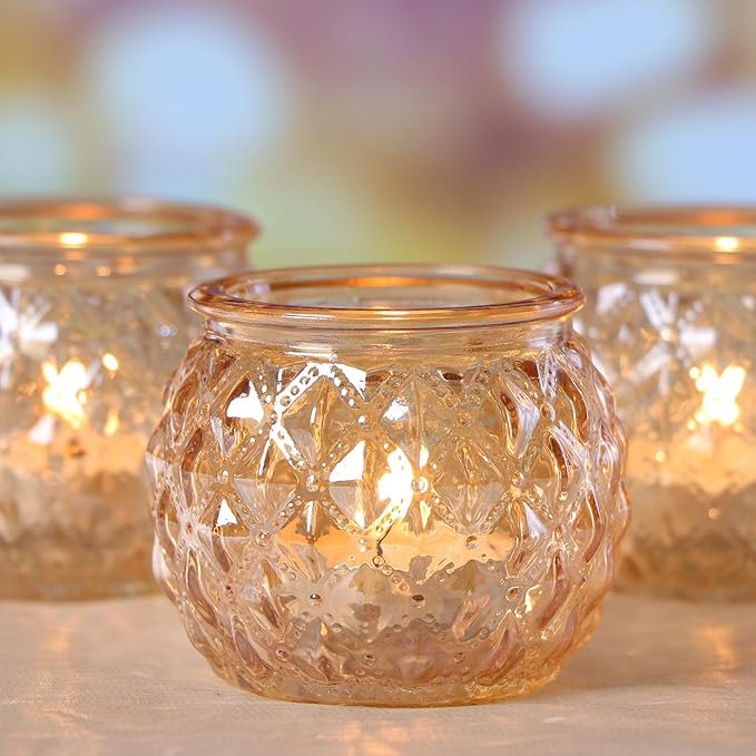 DARJEN 48Pcs Gold Votive Candle Holders - Round Glss Candle Holders Bulk for Table Centerpiece, Tea Lights for Wedding Shower, Party & Home