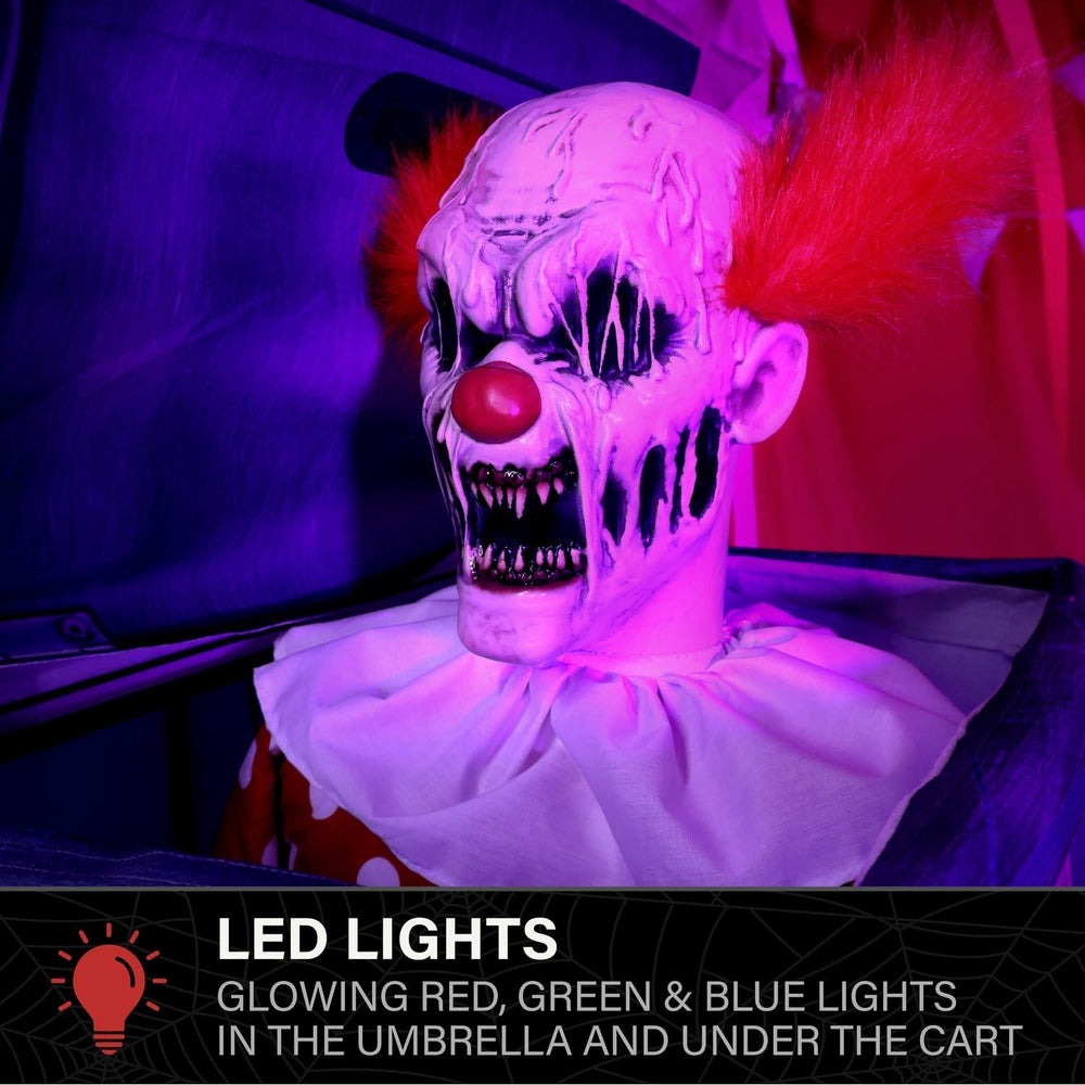 Haunted Hill Farm 6-Ft. I Scream Cart Clown Animatronic Scary Decoration