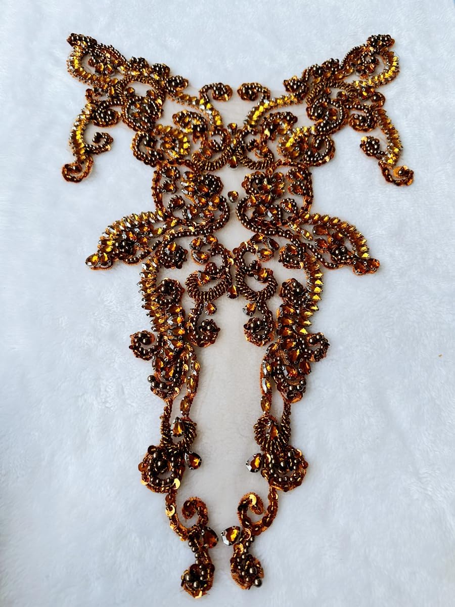 Handmade Rhinestones lace Trim Patches handsewing Beads Applique for Dress DI...