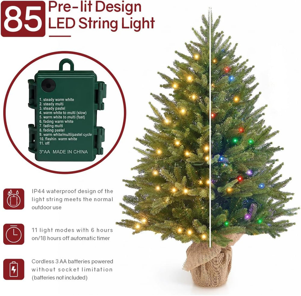 Somikis 3ft Pre-Lit Artificial Mini Christmas Tree for Tabletop Desk Decor