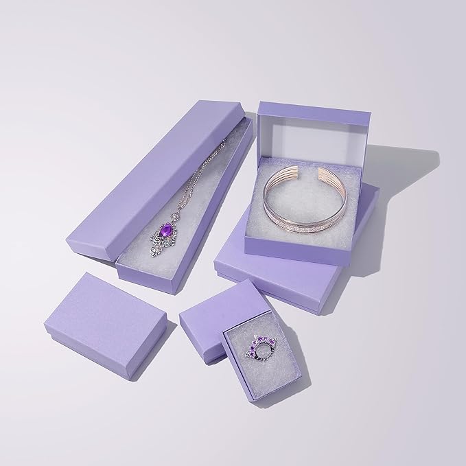 TheDisplayGuys - 25-Pack #53 Kraft Paper Cardboard Gift Boxes/Jewelry Cases w. Cotton Padding & Lid - Light Lavender - (5.4" x 3.9" x 1.0")
