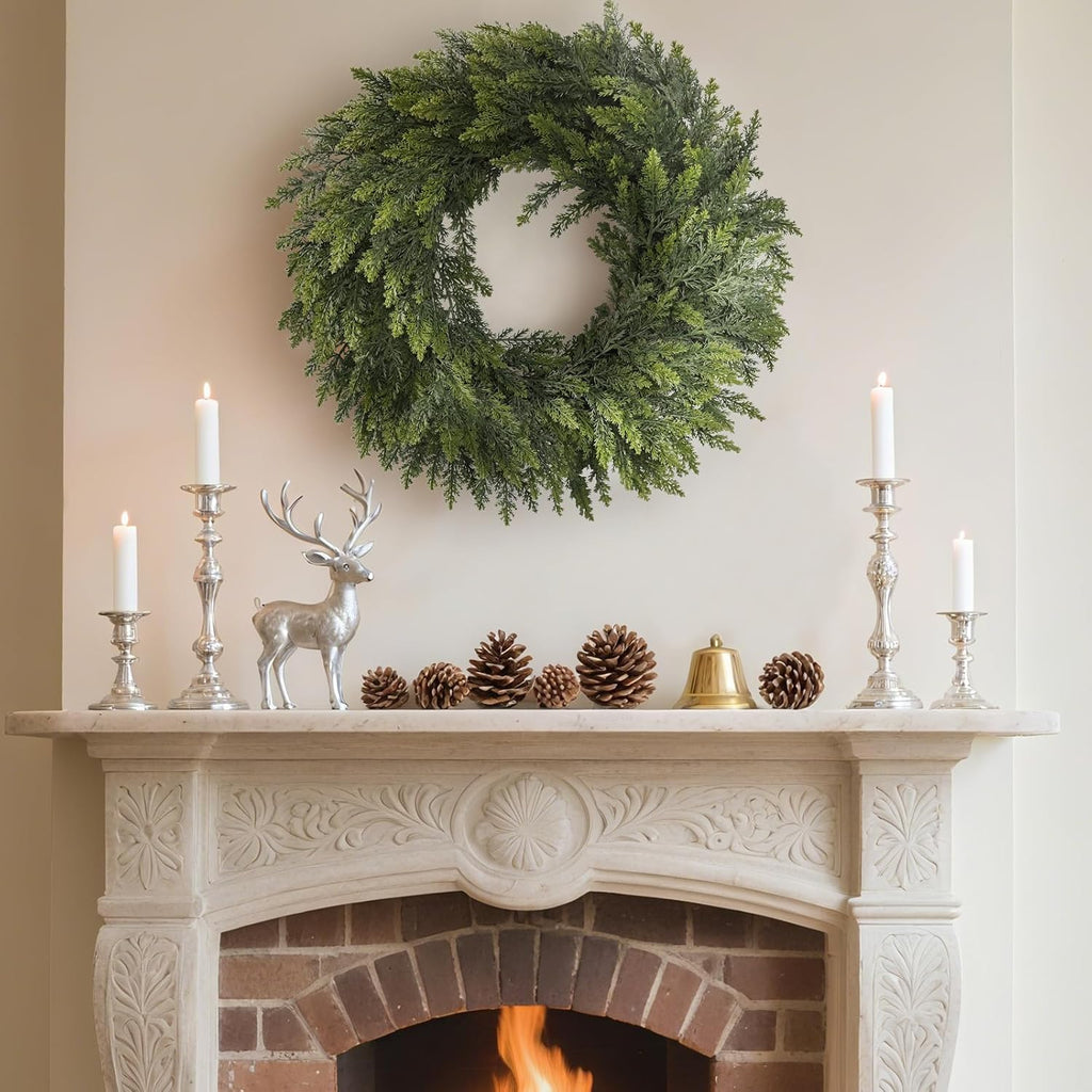 2Pcs 24" Christmas Cedar Wreaths for Front Door