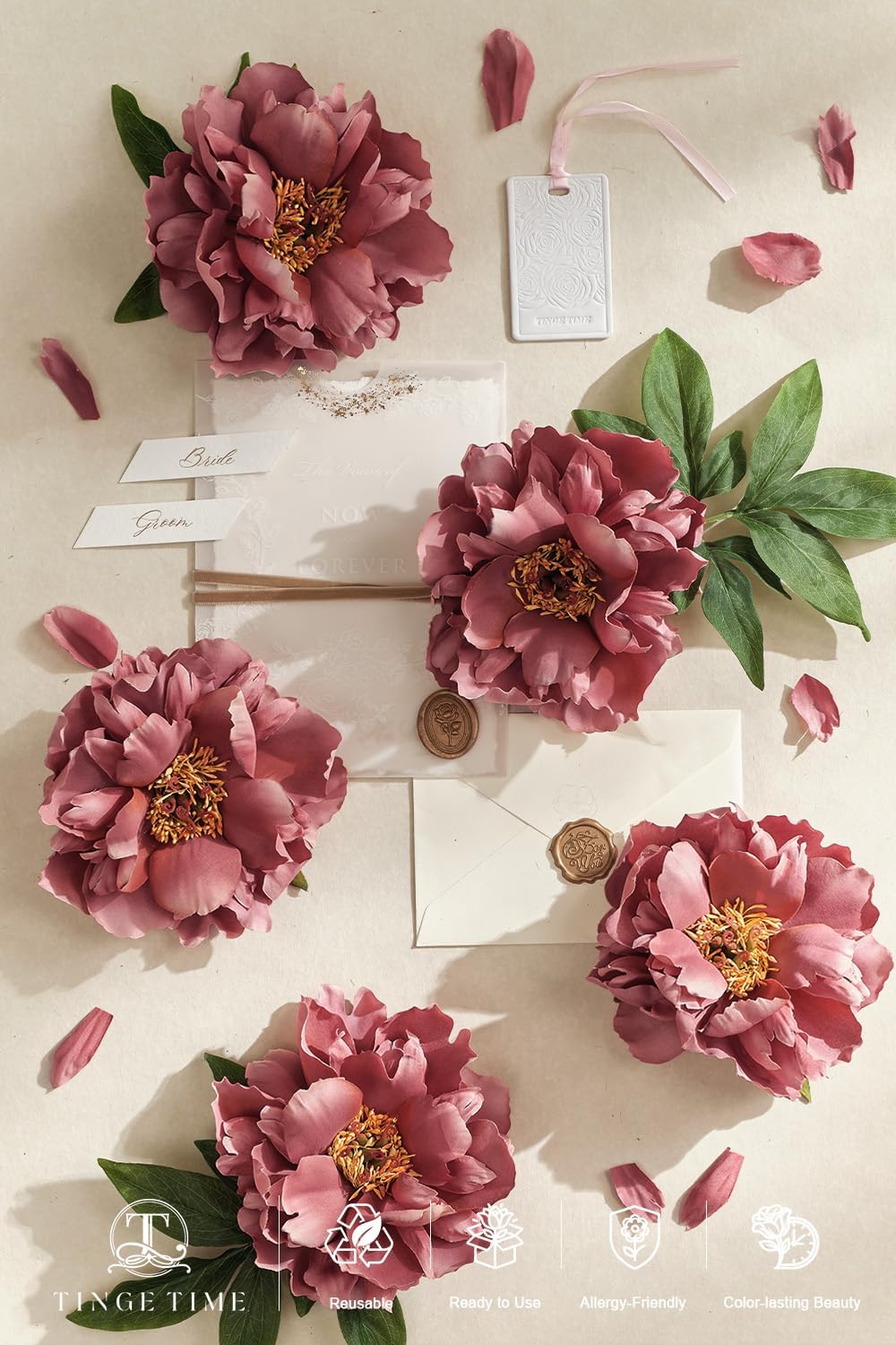 9Pcs Red Artificial Peony Flowers, Large Silk Flower Heads