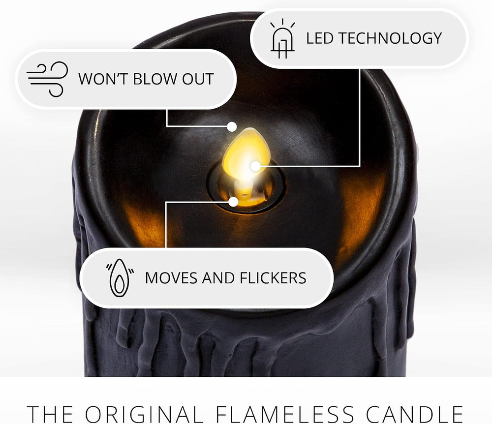 Luminara Real Wax Drip Candle, Halloween Black Pillar 3"x4.5" Flame...