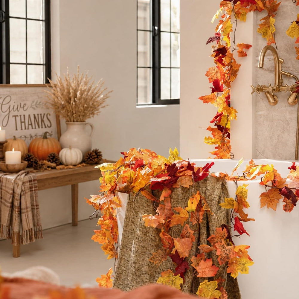 8 Pack Fall Garland, Total 47.2Ft Artificial Autumn Maple Leaves Garland Hang...