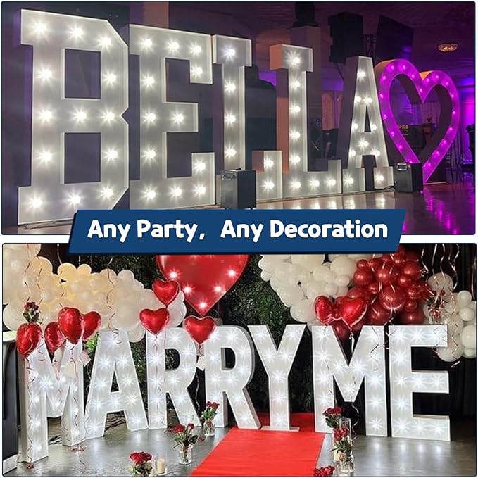 Marquee Letters 3 Feet Tall Large Light Up Letters Baby Shower Decorations Wedding Engagement Proposal White Party Decorations Marry Me Sign Big Cardboard Backdrop K