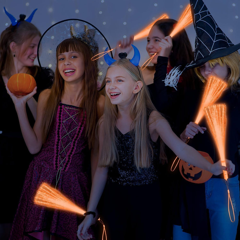 90 PCS Orange Fiber Optic Wands Glow Fiber Wands Bulk LED Light Up Wands with...