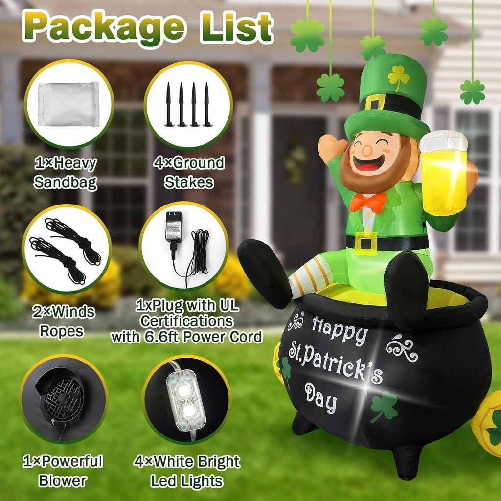 st. patrick's day inflatable outdoor yard decorations 6ft showing dimensions