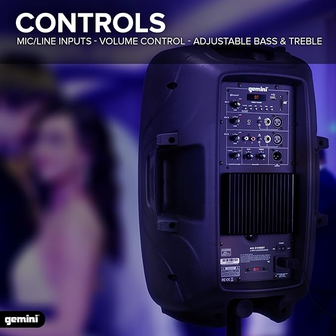 Gemini 12” 1500W Bluetooth PA Speaker with TWS Link, USB/SD/FM, Mic & Guitar Inputs, XLR/RCA/AUX, EQ Control, Portable DJ Audio System for Events, Gigs & Performances (AS-2112BT)