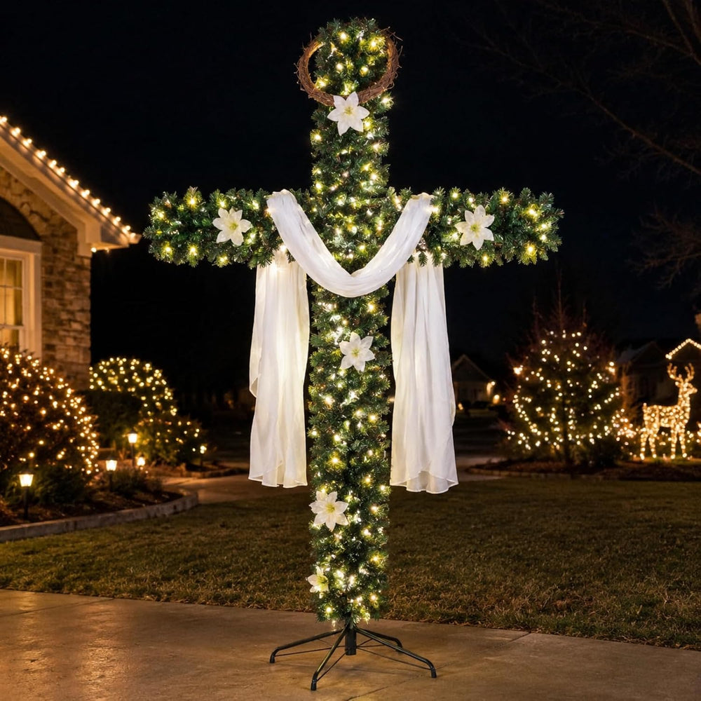 Leyndo 7.2 ft Cross Christmas Tree with Lights Prelit Artificial Xmas Tree