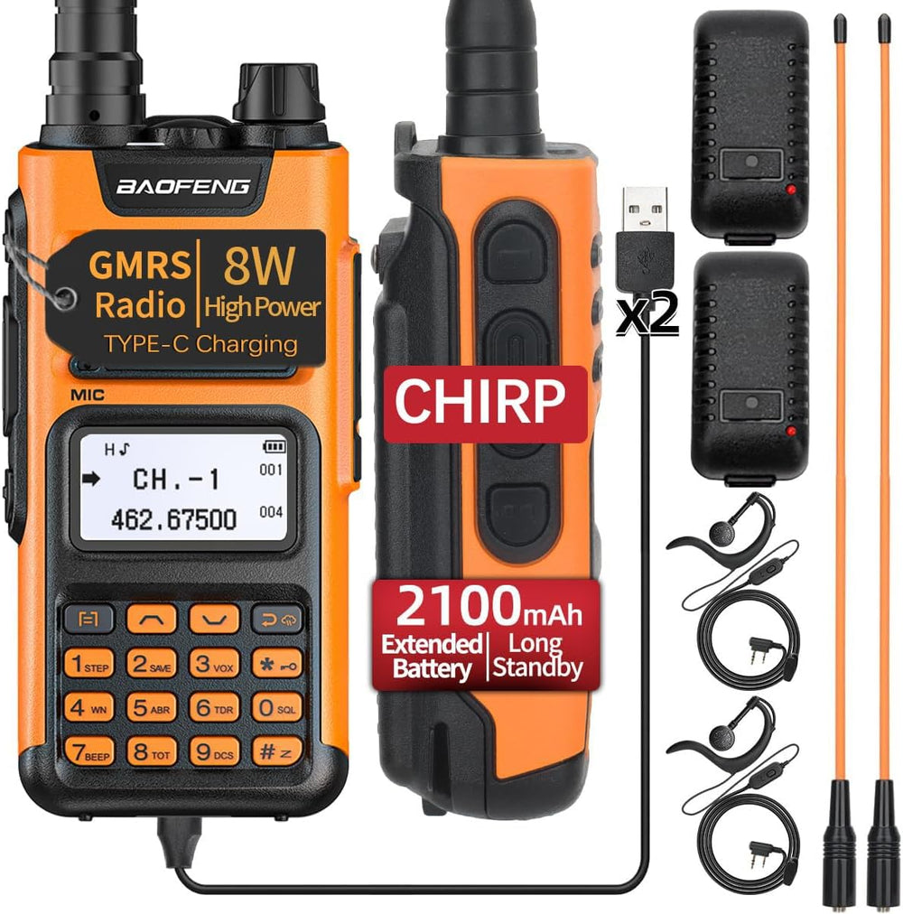BAOFENG GMRS Handheld Radio GM-15 Pro 8W Rechargeable Long Range Walkie Talki...