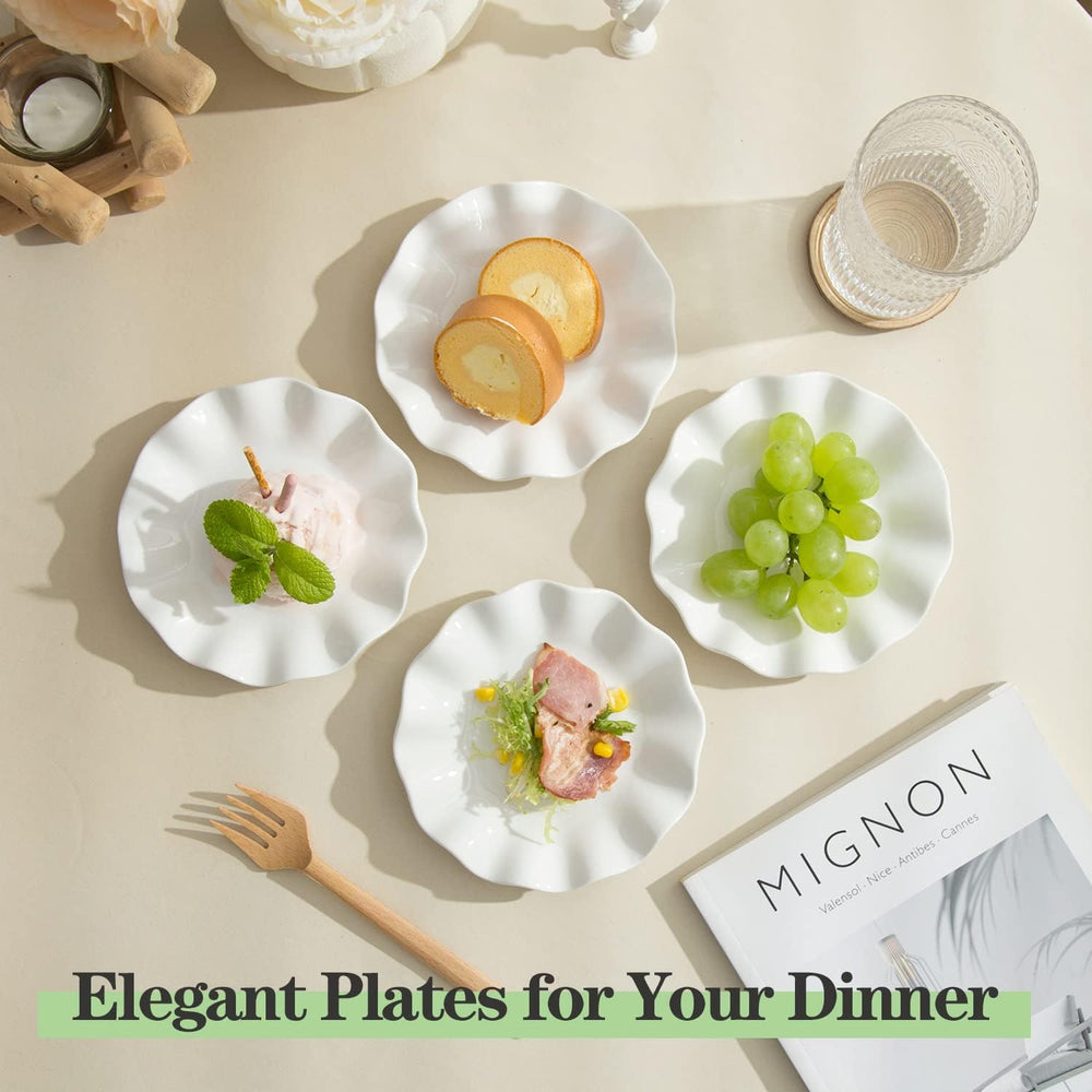 6 Inch Porcelain Appetizer Plates White Wave Rim Set of 18