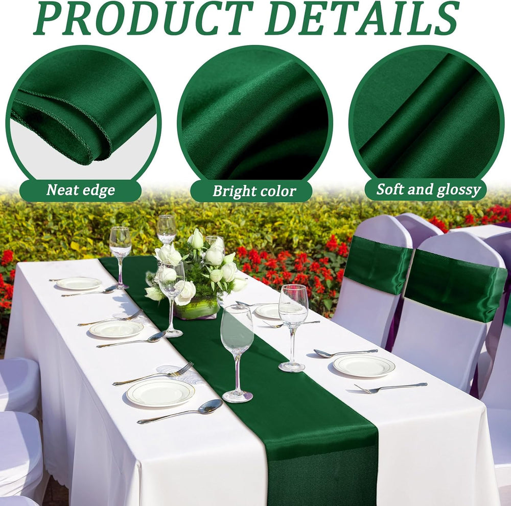 Bencailor 24 Pcs Dark Green Satin Table Runners Bulk, 12 x 108 Inch
