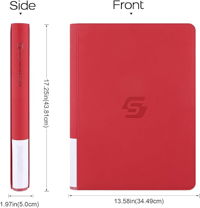 Snekdy premium 1024-pocket trading card binder, Card Albums 16 pockets, waterproof PU-leather Cover album with side loading, holds gaming, baseball (Red)