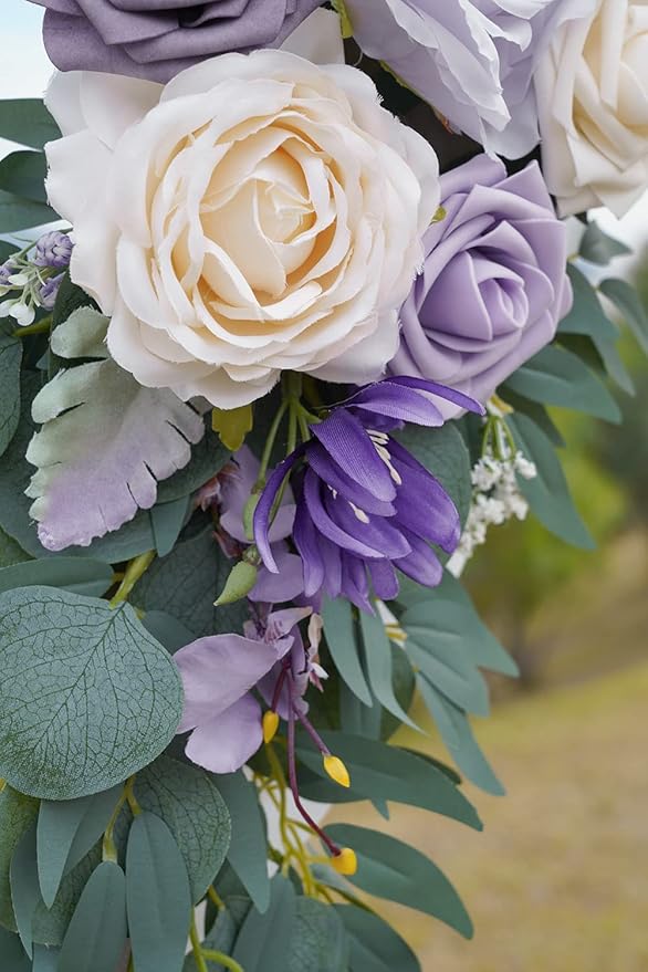 ponatia Wedding Arch Flowers (Pack of 2), Artificial Purple Flowers for Wedding Welcome Signs Decorations and Arch Flower for Ceremony Reception Decoraction (Lilac & Cream)