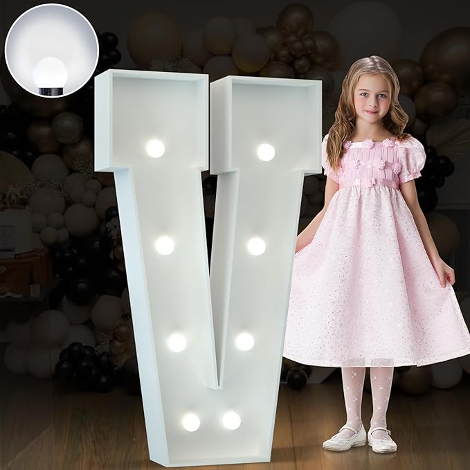Marquee Letters 3 Feet Tall Large Light Up Letters Baby Shower Decorations Wedding Engagement Proposal White Party Decorations Marry Me Sign Big Cardboard Backdrop V