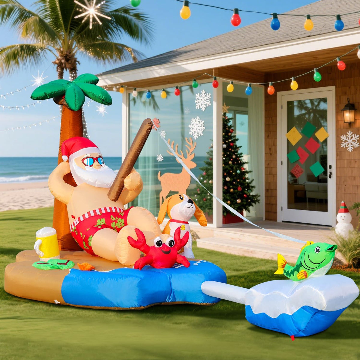 domkom 10ft christmas inflatable blow up decorations, santa, side view