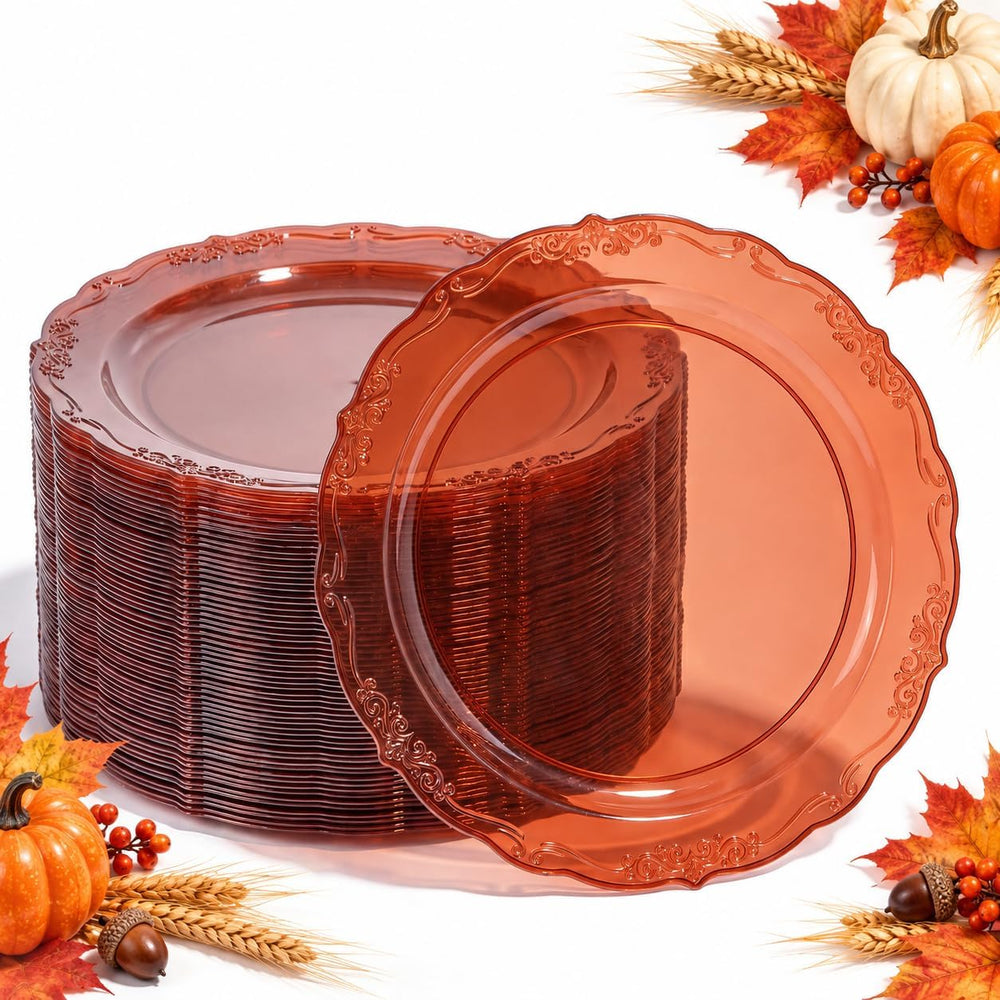 100PCS Amber Plastic Plates, 7.5 Inch Disposable Dessert Plates