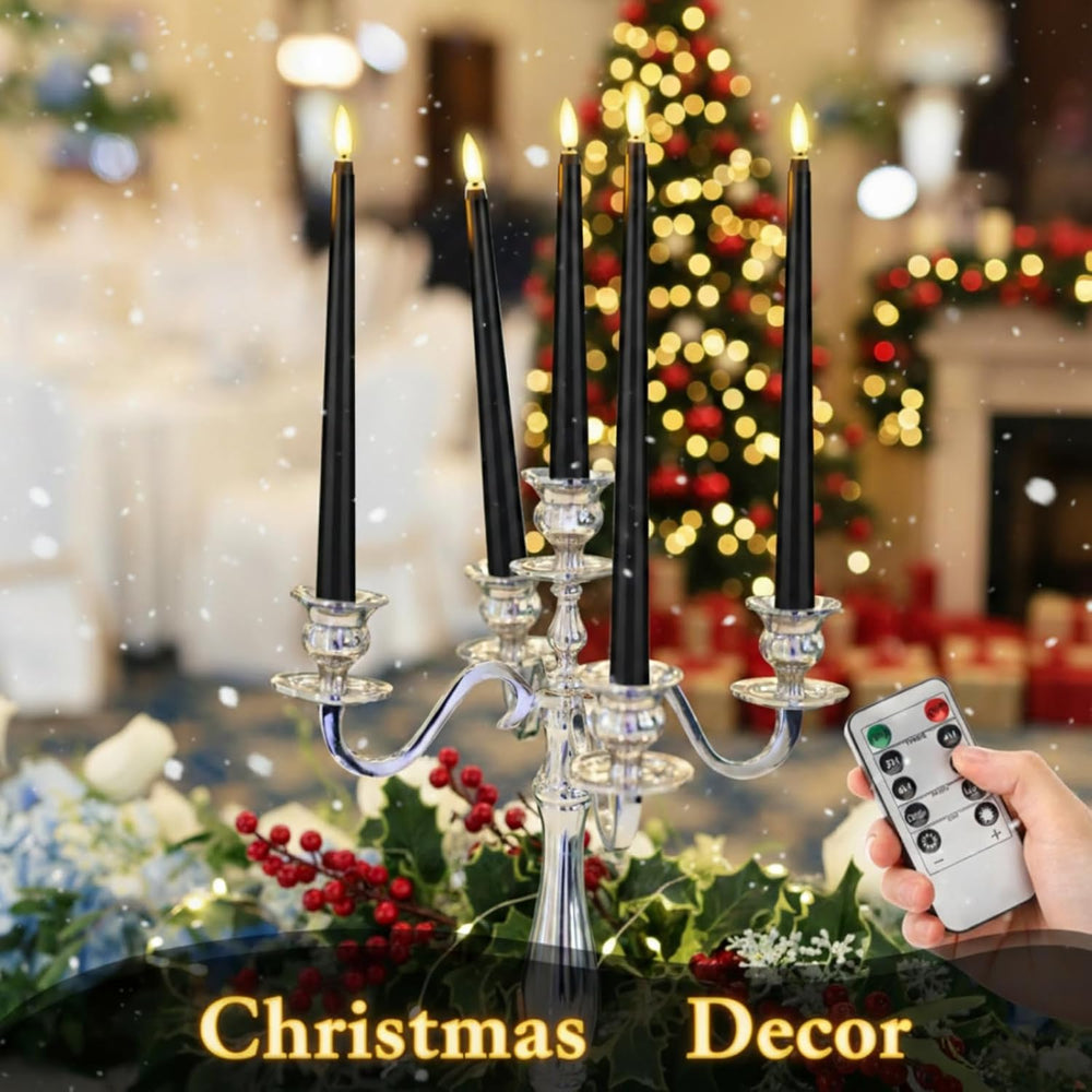 Rossesay 16 Pcs Black Flameless Taper Candle with Remote Timer