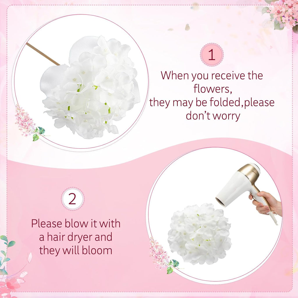 Tigeen 100 Pcs Pink,White Hydrangea Artificial Flowers Bulk, 7.48 Inch