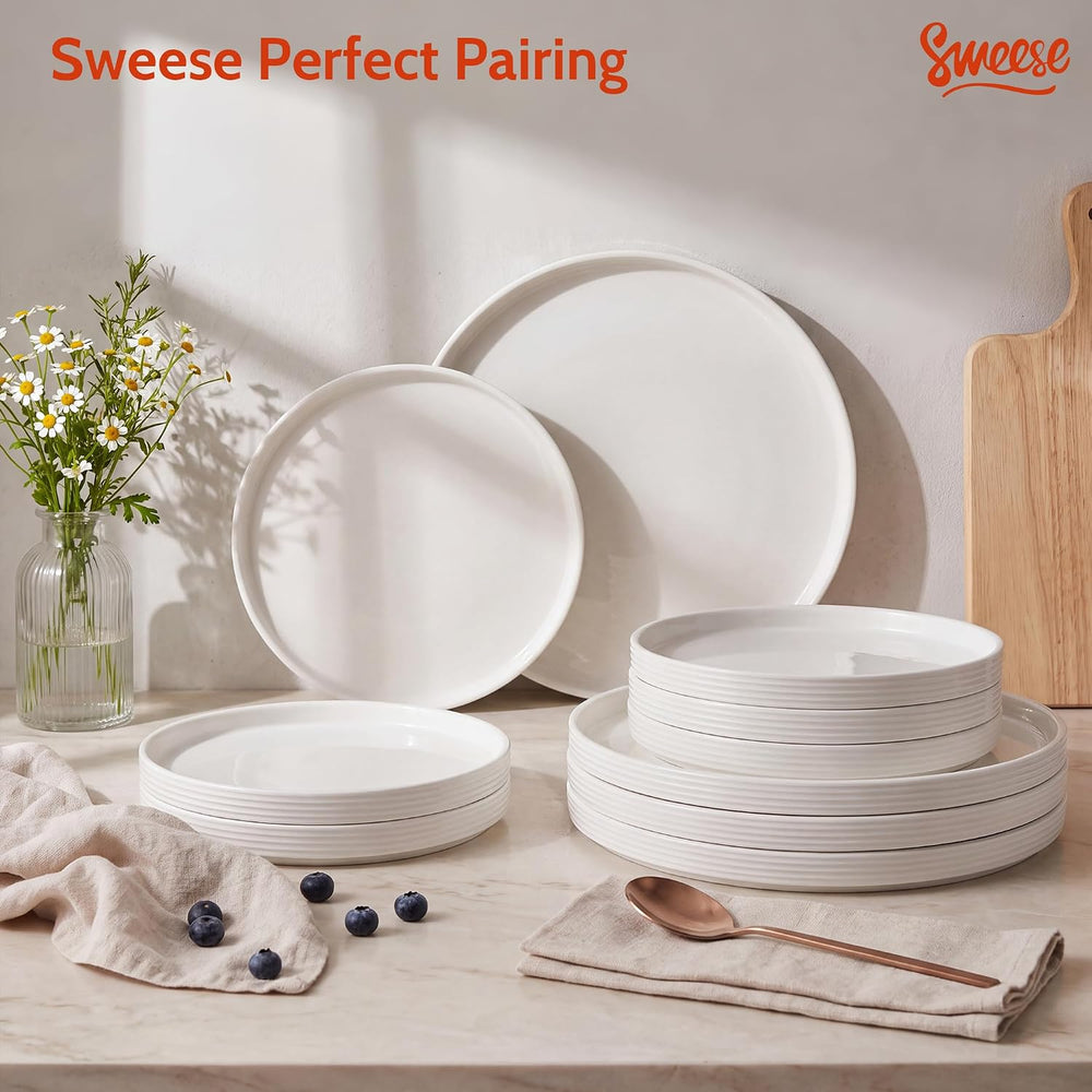 Sweese 7.8Inch Porcelain Flat Modern Dessert Small Plates Set of 6, White
